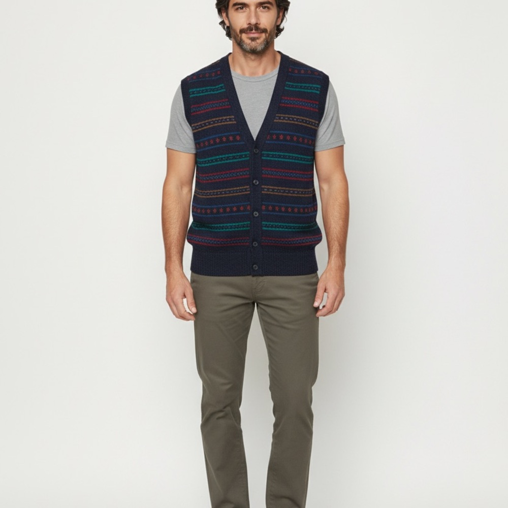 Maglificio Florence Made In Italy Men Button Down Pattern Cardigan Sweater Vest